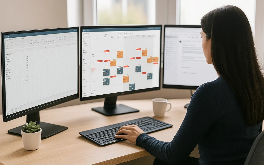 Planner achter bureau gebruikt Najavo software voor buitendienstplanning