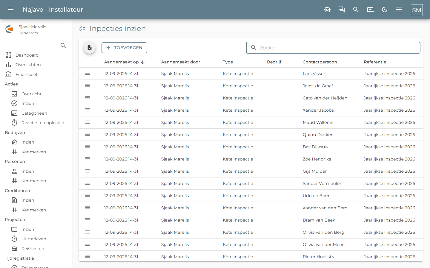 a-inspecties Inspecties per type en klant
