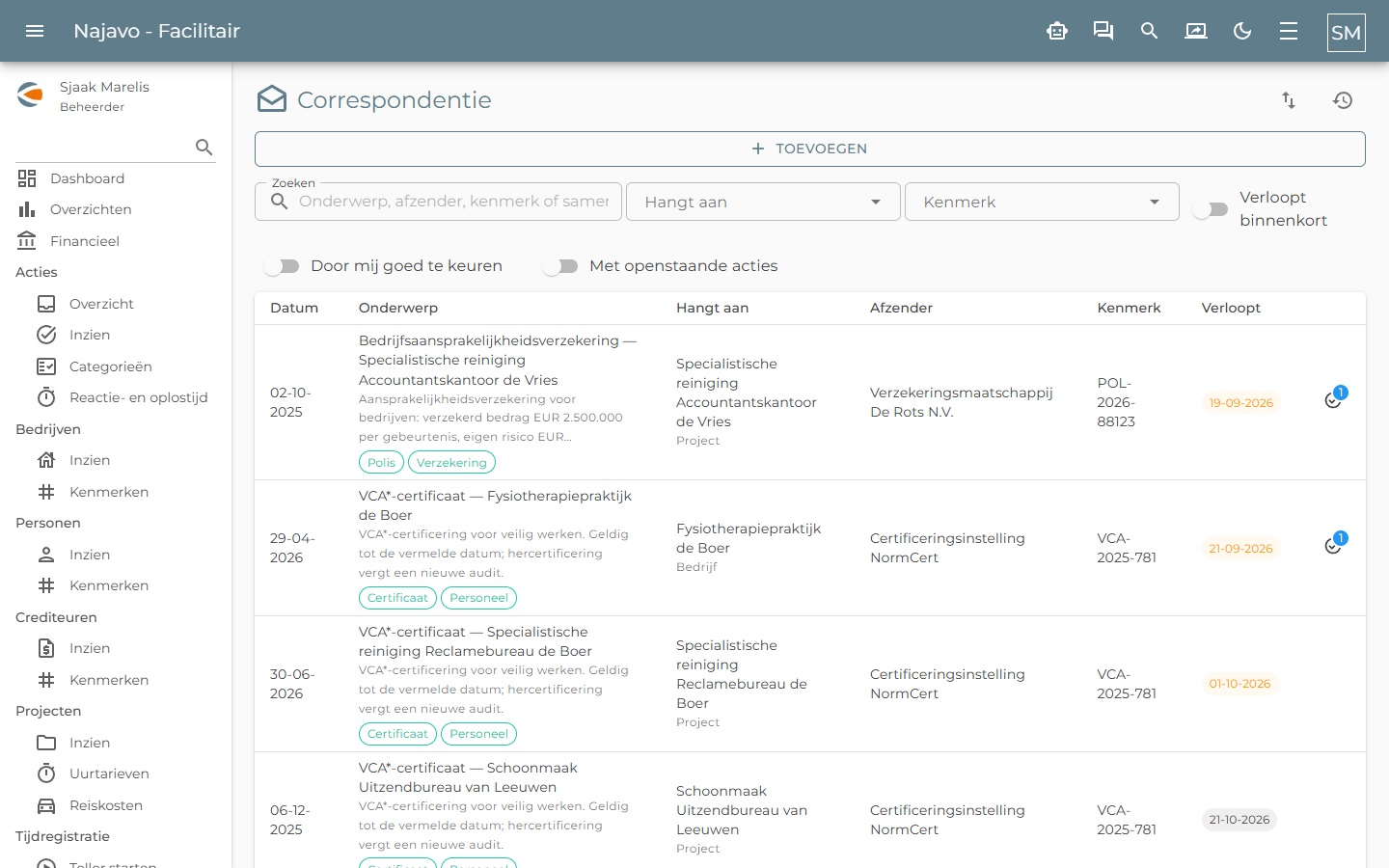 e-correspondentie Correspondentie: contracten en polissen met vervaldatum